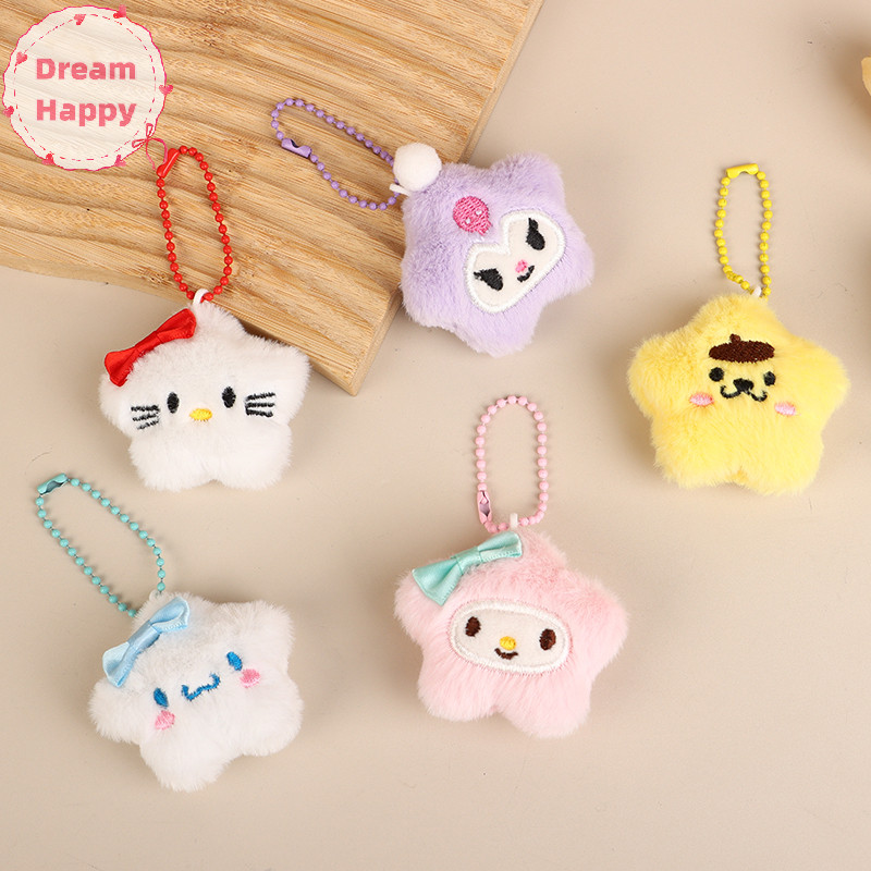 Dreamhappy Plush Star Sanrio จี้การ์ตูน Hello Kitty Kuromi Melody ตุ๊กตานุ่มตุ๊กตาพวงกุญแจพวงกุญแจรถกระเป๋าเป้สะพายหลังตกแต่งของขวัญ TH