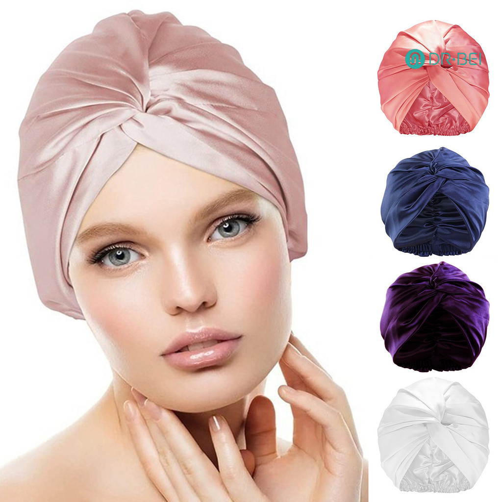Dr.bei ปรับผูกปมซาตินผม Bonnet Double Layer Hair Wrap ผู้หญิง Hair Care Turban ซาติน Sleep หมวกสําหรับผมหยิกผมตรง