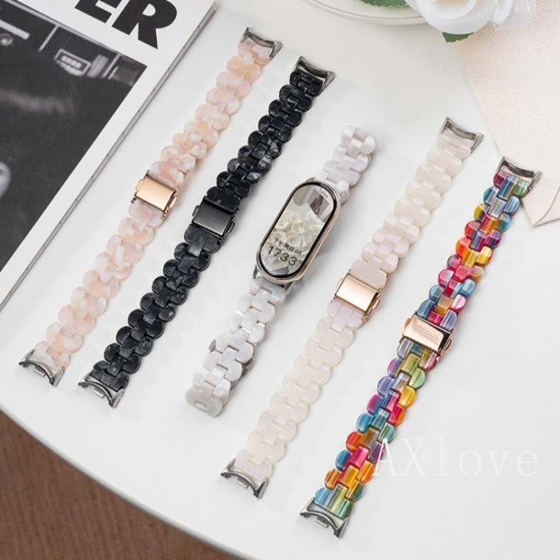 สายรัดสําหรับ เสี่ยวหมี่ ไมล์ วงดนตรี 9 8 เอ็นเอฟซี สร้อยข้อมือสําหรับ ไมล์ วงดนตรี 9 ไมล์ วงดนตรี 8 สายนาฬิกาแฟชั่นเรซิ่นอะคริลิพลาสติกแข็งสายรัดข้อมืออุป - รูปที่ 6