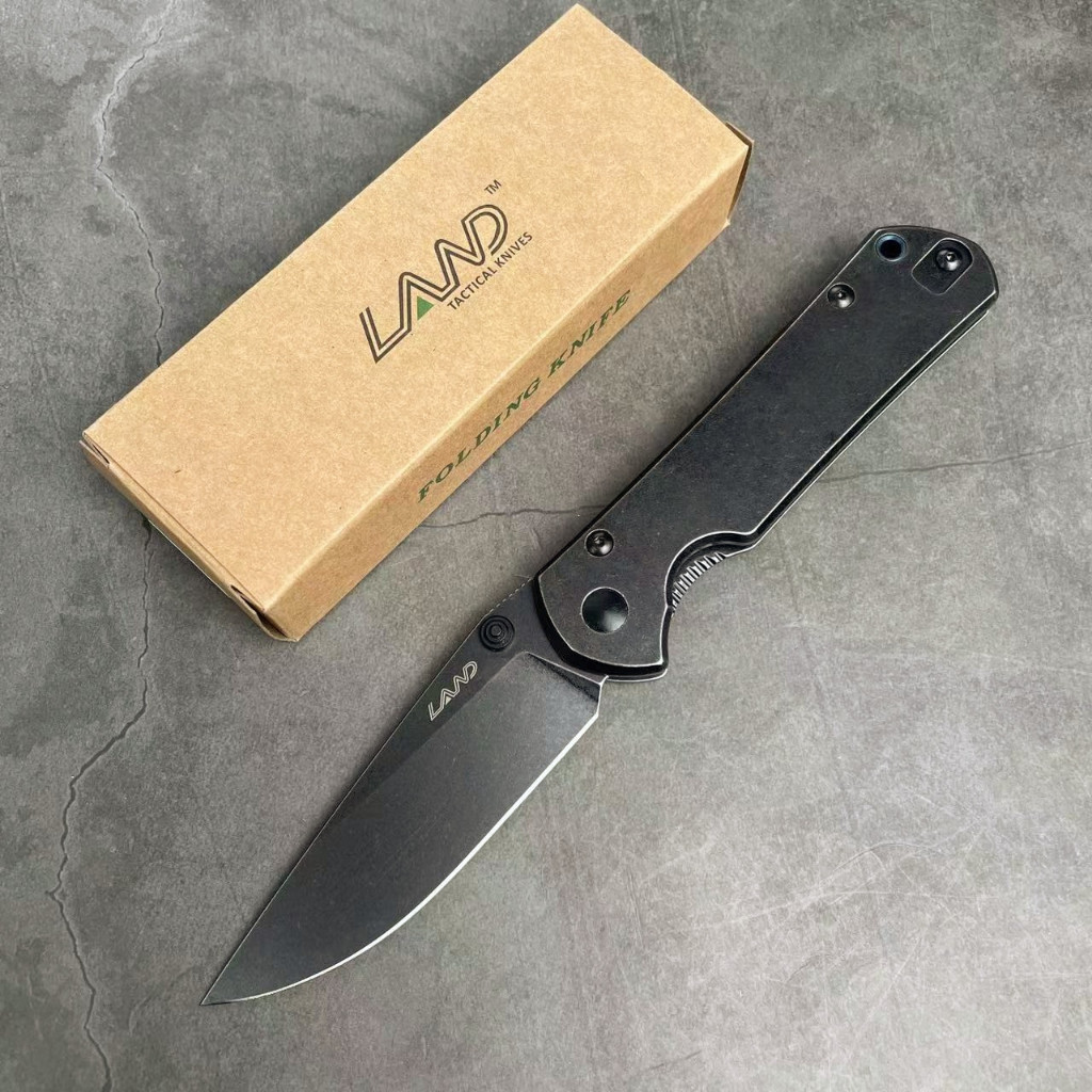 มีดล่าสัตว์ มีดพับ มีดพก มีดสนาม Pocket knife LAND 913 All steel (ปุ่มเปิดสีดำ) ใบ 3.5" ของแท้ เหล็ก