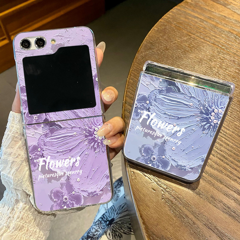 Samsung Z Flip3 ZFlip4 ZFlip5 ZFlip6 ภาพวาดสีน้ํามันผีเสื้อ PC กันกระแทก 2-in-1 เคสโทรศัพท์แบบพับได้