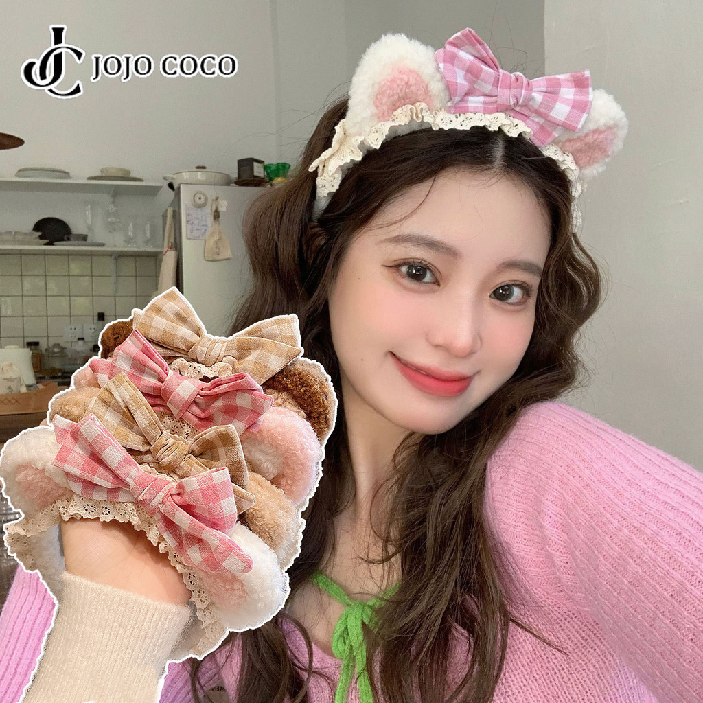 โจโจ้ โกโก้ ที่คาดผมหูหมีน่ารักสําหรับผู้หญิงสาวสไตล์เกาหลีที่คาดผมโบว์ตุ๊กตา