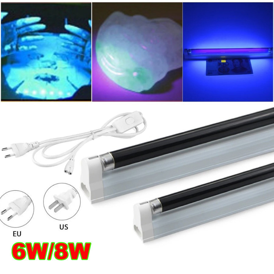 8w หลอดไฟอัลตราไวโอเลต 365nm UVA เล็บแห้งโคมไฟเครื่องตรวจจับเงินตกแต่ง Blacklight 110V 220V UV หลอดแสงสีดํา