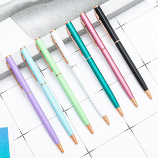 ปากกาลูกลื่นโลหะสีลูกกวาด 1 ชิ้น ปากกาลูกลื่นหมุนได้ 1 มม. เครื่องเขียน อุปกรณ์การเรียน