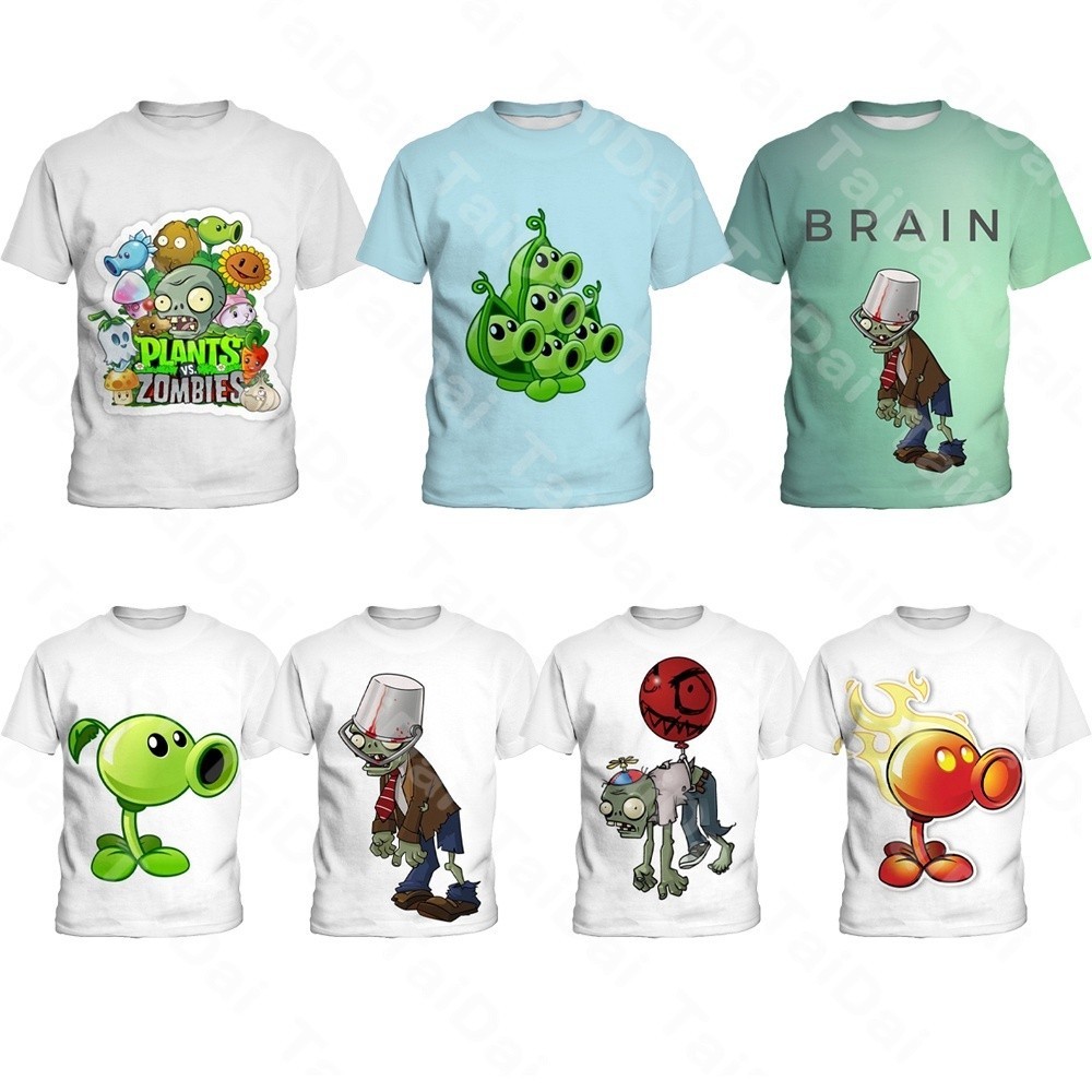 Plants vs. Zombies 3D พิมพ์ลายเสื้อยืดเด็กแขนสั้นลำลอง