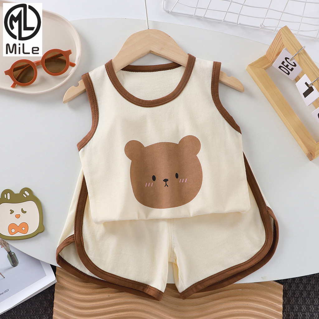 [มล] 73-130เซนติเมตรเด็กฤดูร้อนเด็กชุดเสื้อกั๊กสาวเด็กเด็กแฟชั่นชุดสองชิ้นเด็กหล่อแขนกุดเสื้อผ้าบาง