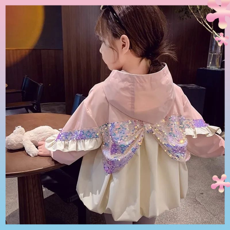Girls' Coat Autumn Sequined Bow Bud2024New Autumn Clothes for Children Spring and Autumn Western Style Top Little Girl