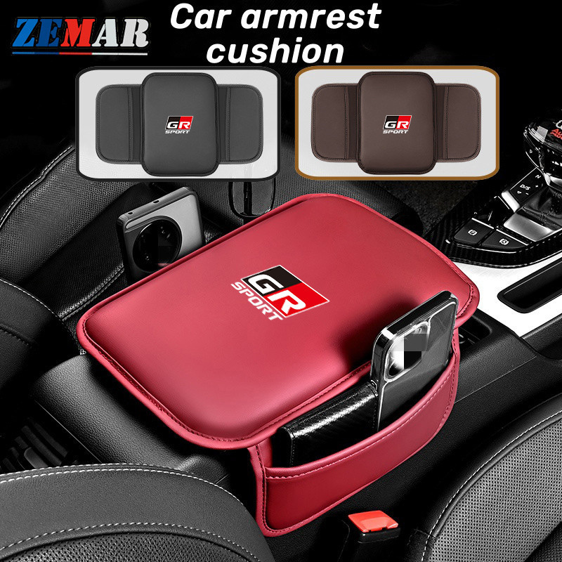 Toyota GR Sport Car Armrest Pad คอนโซลกลางที่เท้าแขนแผ่นป้องกันมัลติฟังก์ชั่กระเป๋าเก็บที่วางแขนสําหรับ Agya Raize Calya Avanza Veloz Rush Kijang Innova Yaris Corolla Cross