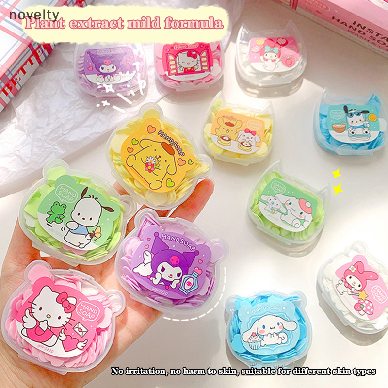 Nly Sanrio Hello Kitty ทิ้ง Soaptablets โรงแรมสบู่กระดาษการ์ตูนสบู่ล้างมือ Kawaii แบบพกพาสบู่เม็ดของขวัญ N