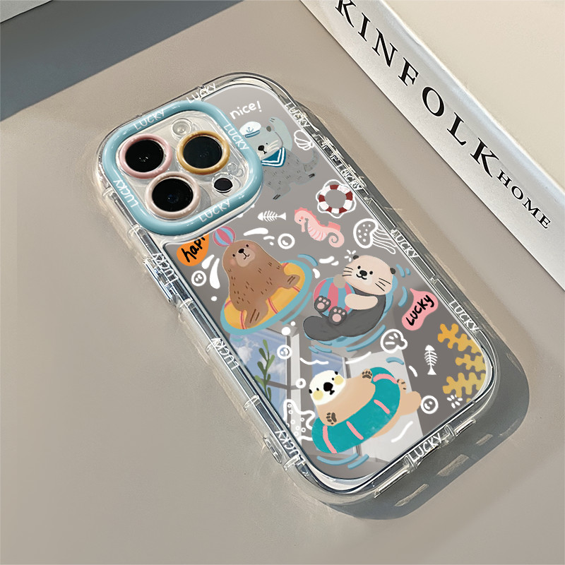 Ins น้ํากีฬาว่ายน้ํารูปแบบ Drop-Resistant กระจกแต่งหน้าเคสโทรศัพท์สําหรับ iPhone 16 Promax 15 Promax 12 13 Mini 14plus 11 Pro Max X XS XR XS Max 7 8 plus Se2020