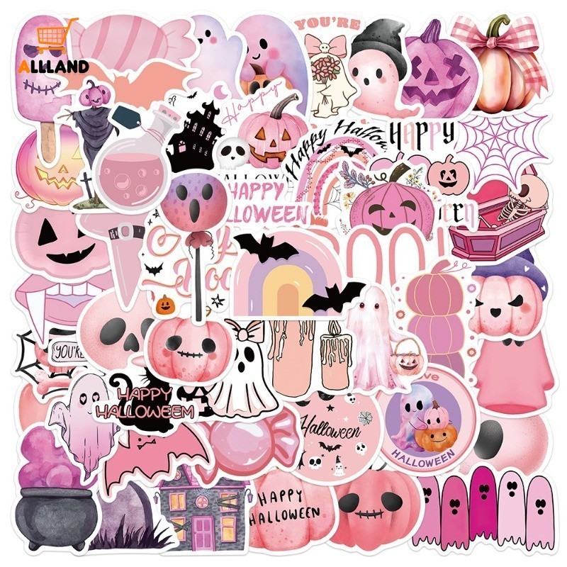 10/50 ชิ้นสีชมพูฮาโลวีน Series Graffiti สติกเกอร์ - Spooky Ghost Skull ฟักทองกระดาษสติกเกอร์ - PVC กันน้ํา Decor Decals