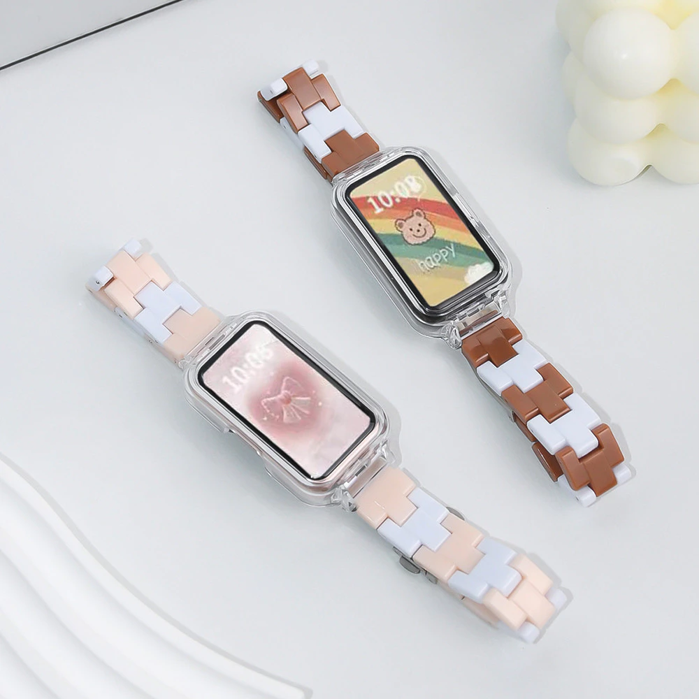 สายรัดเรซินสีลูกกวาดพร้อมเคสสําหรับ Samsung Galaxy Fit 3 สายรัดข้อมือโปร่งใสเปลี่ยนฝาครอบ