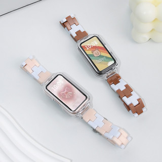 สายรัดเรซินสีลูกกวาดพร้อมเคสสําหรับ Samsung Galaxy Fit 3 สายรัดข้อมือโปร่งใสเปลี่ยนฝาครอบ
