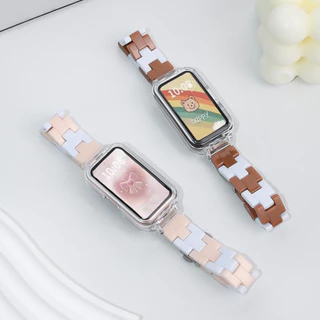 สายรัดเรซินสีลูกกวาดพร้อมเคสสําหรับ Samsung Galaxy Fit 3 สายรัดข้อมือโปร่งใสเปลี่ยนฝาครอบ