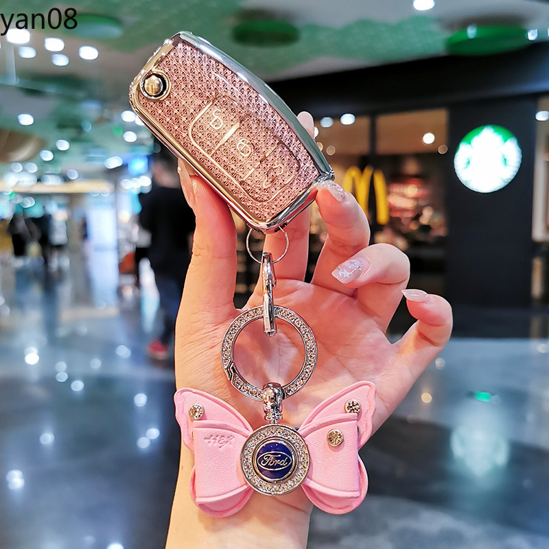 Ford Soft TPU รถพับฝาครอบกระเป๋าพวงกุญแจสําหรับ Ford Focus 2 3 Ecosport C-Max S-Max Ka Mondeo Kuga Galaxy Fiesta พวงกุญแจอุปกรณ์เสริม