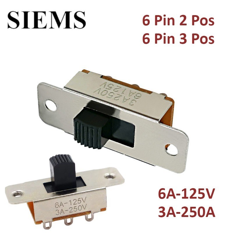 5/2 ชิ้นสไลด์สวิทช์ 2/3 ตําแหน่ง 6 ขาสูง 3A 250V PCB แผง Mount แนวตั้งสไลด์สวิทช์สลับสวิทช์ ON-OFF 2P3T