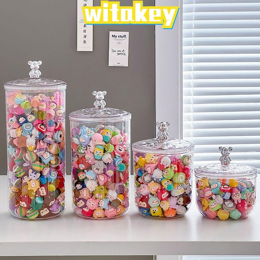 Witakey Pop Mart ตุ๊กตากล่องแสดง,พร้อมฝาปิดใสน่ารักขวดเก็บเมล็ดพืช,ของเล่นโถเก็บเครื่องประดับขนาดเล็ก PET ความจุขนาดใหญ่