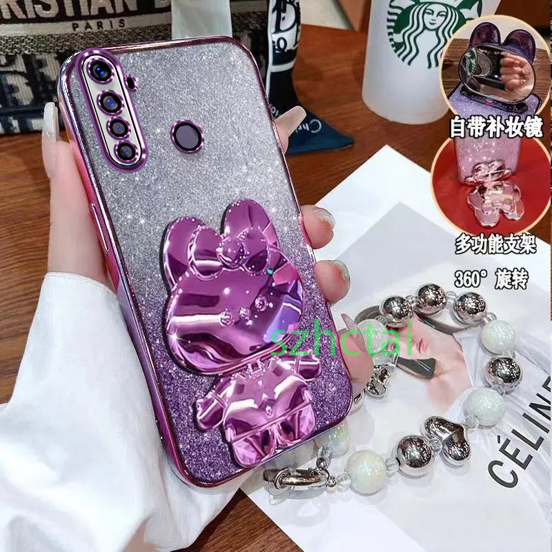 เคส Realme 5 5i 5s 6i c3 5 Pro วงเล็บกระต่ายน่ารัก แวววาวซิลิโคนใสเคสโทรศัพท์แบบนุ่มพร้อมสร้อยข้อมือเชือกแขวน เคสโทรศัพท์ Realme 5 5i 5s 6i c3 5 Pro
