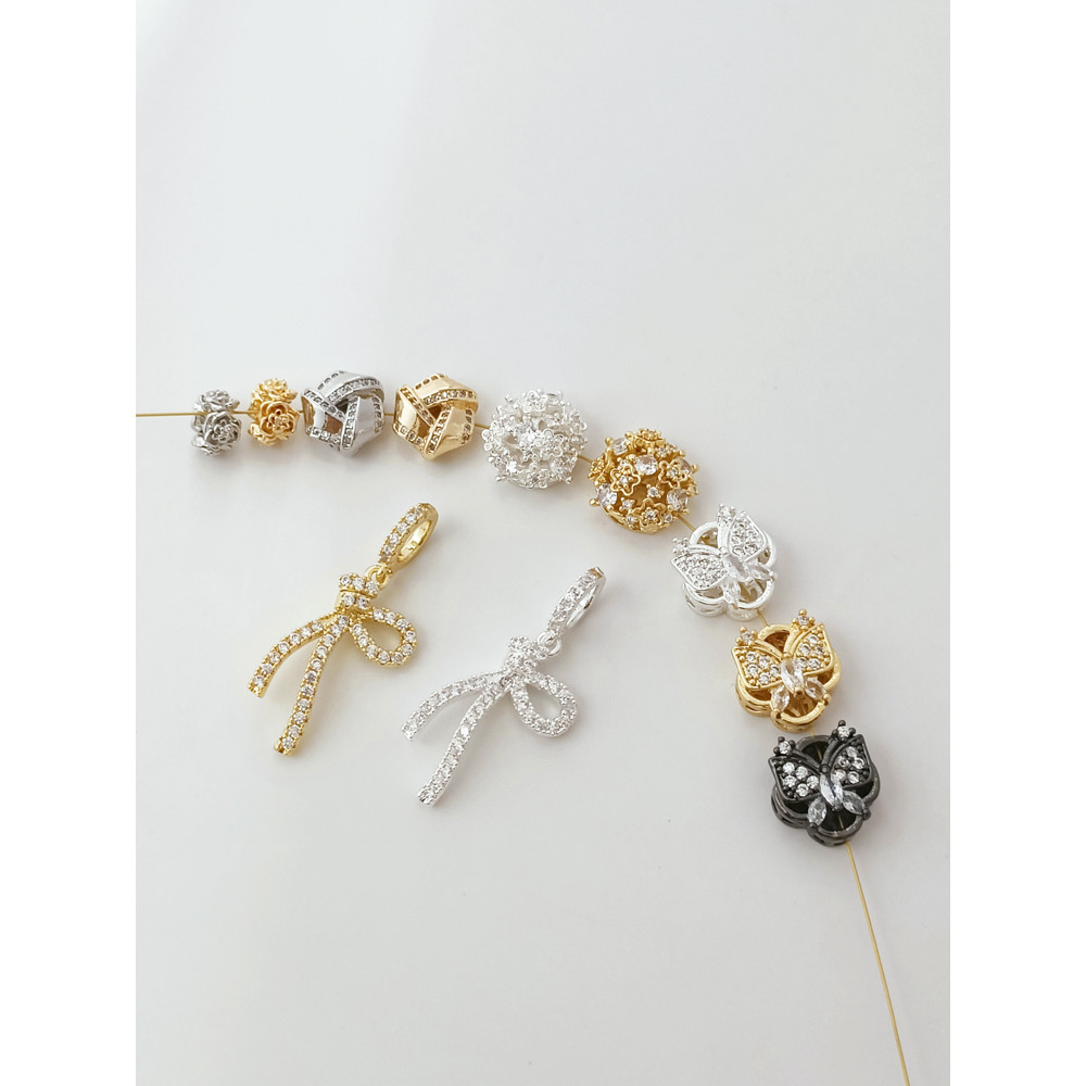 จี้ Strong การเก็บรักษาสี 14K Gold-Covered Micro-Inlaid Zircon ดอกไม้ผูกปมผีเสื้อ Spacer จี้ลูกปัด Handmade DIY สร้อยข้อมือเครื่องประดับอุปกรณ์เสริม