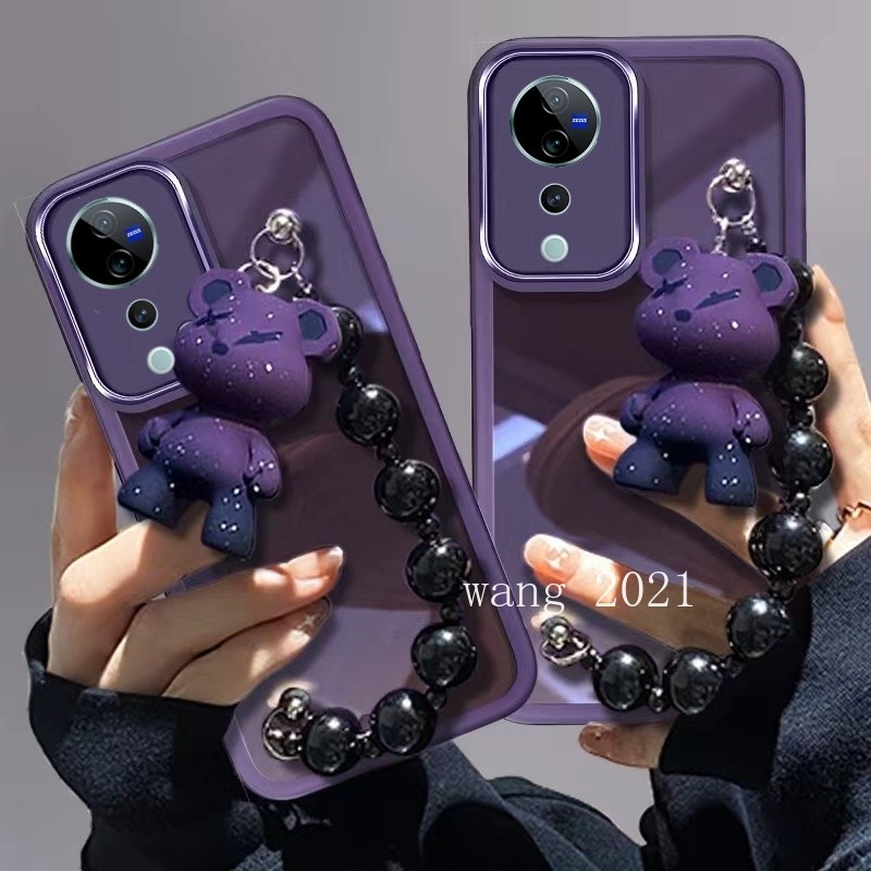 เคสโทรศัพท์ใหม่ VIVO V40 5G Y03T VIVOV40 Pro 5G แฟชั่นขายร้อนราคาไม่แพงตุ๊กตาสร้อยข้อมือปลอกเลนส์ป้องกันสีทึบโปร่งใสนุ่มกรณี