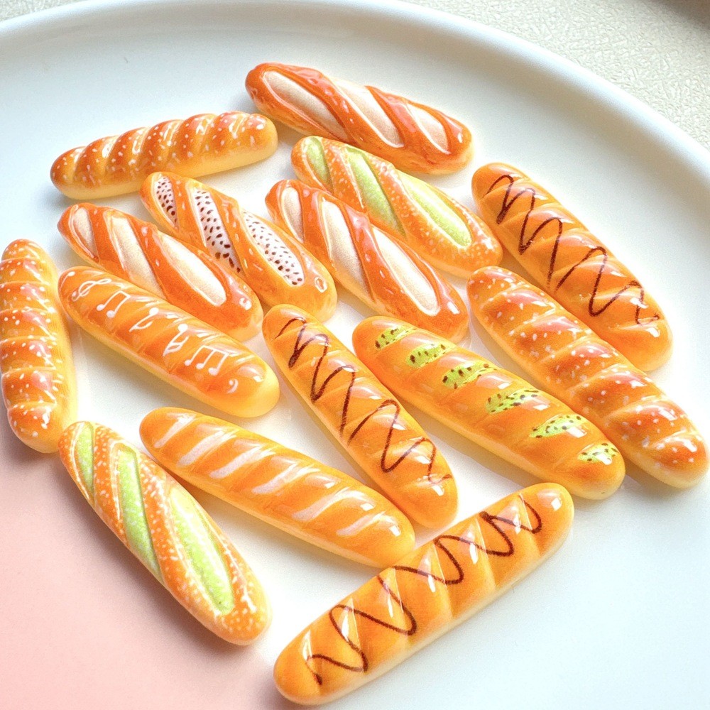 10 ชิ้น/แพ็คจําลอง Baguettes คุกกี้ Donuts เรซิ่น Flatback สําหรับ DIY กิ๊บติดผมเคสโทรศัพท์อุปกรณ์เสริม