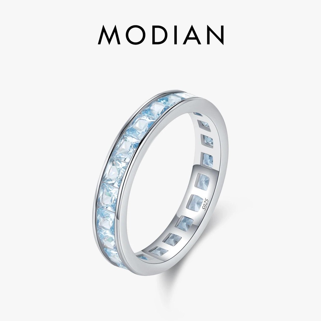 Modian 925 เงินสเตอร์ลิงหรูหราสแควร์ Zirconia แหวนนิ้วมือแฟชั่น Stackable Eternity Band แหวนผู้หญิงเครื่องประดับ Fine