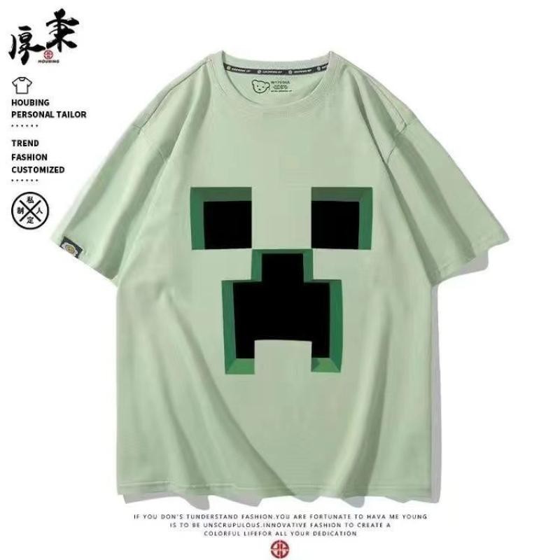 ผ้าฝ้าย 100% Minecraft MC Creeper เกมอุปกรณ์ต่อพ่วงครึ่งแขนเสื้อยืดผู้ชายผู้หญิง cos เสื้อผ้าหลวม He