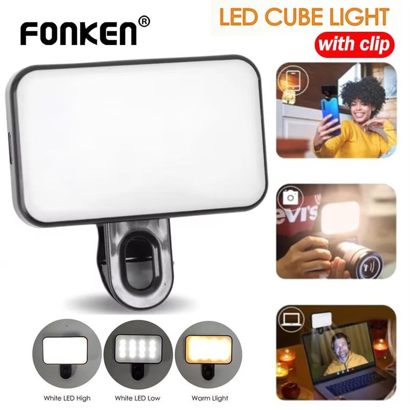Fonken ไฟ LED Selfie พร้อมคลิป 3 สีเติมแสงชาร์จวิดีโอสําหรับโทรศัพท์แล็ปท็อปกล้องการประชุม Make Up
