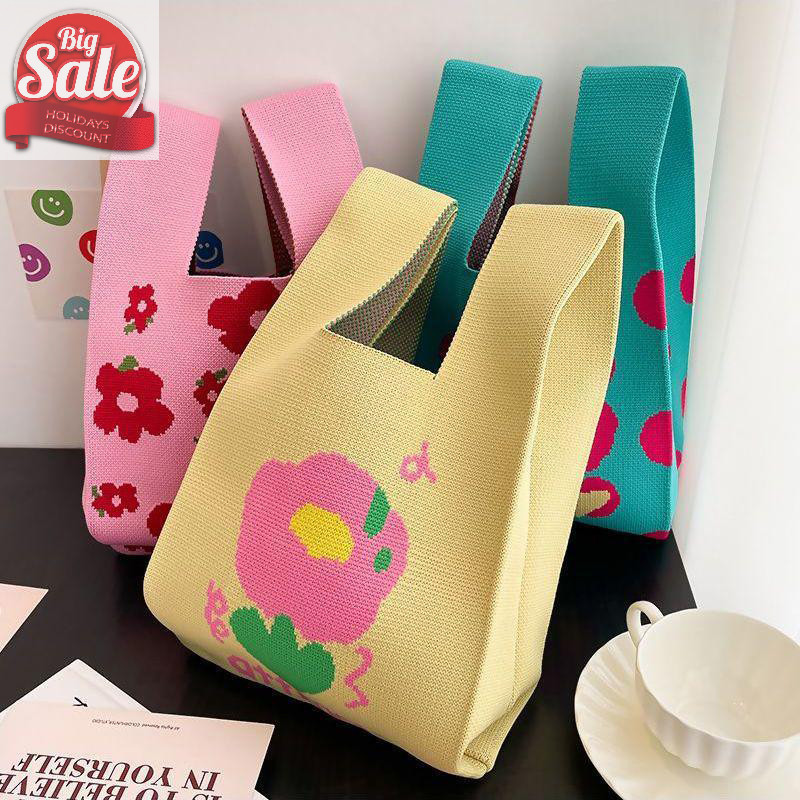 Af แฟชั่น Handmade ถักกระเป๋าถือผู้หญิง Mini Knot สายรัดข้อมือเกาหลี Casual Tote กระเป๋านํากลับมาใช้ใหม่ถุงช้อปปิ้ง A
