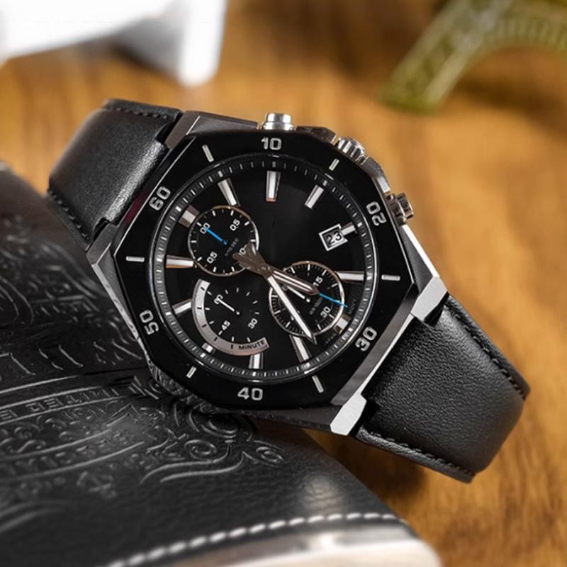 เข้ากันได้กับ Casio EDIFICE Ocean Heart Farmhouse Oak EFB-680D สายนาฬิกาหนังสีฟ้าปากนูน - รูปที่ 2
