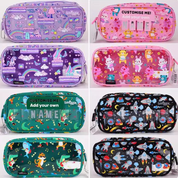 ออสเตรเลียกระเป๋าปากกา smiggle ความจุขนาดใหญ่ชั้นเดียว diy ตัวอักษรชื่อบัตรกระเป๋าเครื่องเขียน