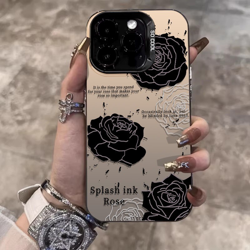 จัดส่งทันที เคสไอโฟน11 12 13 14 15 16 Pro Max กุหลาบสแปลชก์อันสวยงามหรูหรา Case For iPhone 13PM,16PM,15PM,XS,7+ 8P