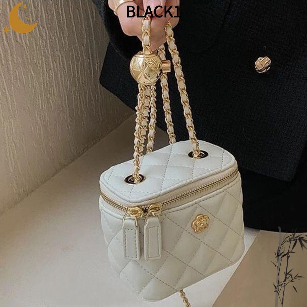 Black1 Crossbody Bag, Rhombus Chain Strap Small Shoulder Bag, Camellia Messenger Bag
