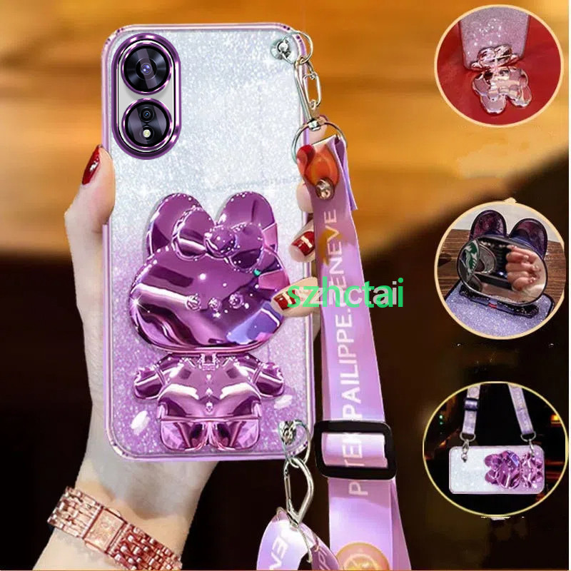 เคสโทรศัพท์ oppo reno 8t 4G reno 8t 5G สายคล้องคอ เคสโทรศัพท์หรูหรา ความงาม กระจกการ์ตูนวงเล็บป้องกั