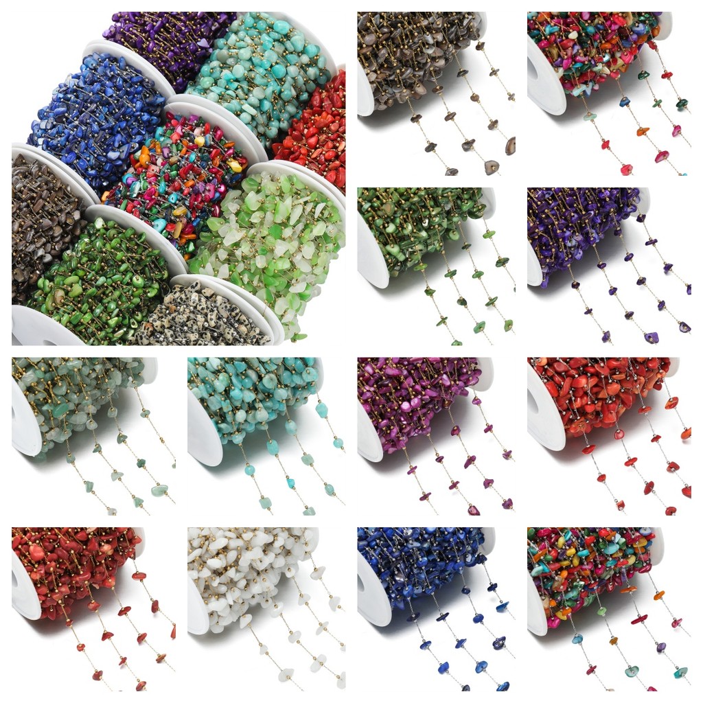 St. kunkka 1 ชิ้นโซ่ลูกปัดสแตนเลสหินธรรมชาติโซ่ลูกปัดที่มีสีสันไม่สม่ําเสมอหินลูกปัด DIY สร้อยข้อมือสร้อยคอ