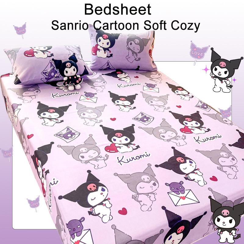 ผ้าปูที่นอนซานริโอ้ราคาถูก ลายจุด คุโรมิ ผ้าปูที่นอนรัดมุม สีซินนามอน น่ารัก 3 ฟุต 3.5 ฟุต 5 ฟุต 6 ฟุต