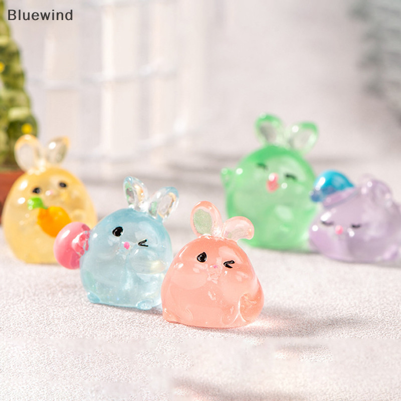 Bluewind Kawaii Luminous Mini เรซิ่นกระต่ายเครื่องประดับการ์ตูนกระต่าย Miniatures ตุ๊กตา Micro ภูมิทัศน์ DIY อุปกรณ์ตกแต่งบ้านใหม่
