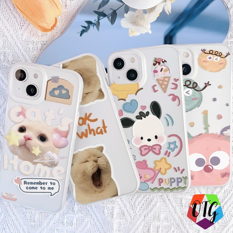 1 บาท แบบด้าน เคสสวยๆ for iphone 11 15 16 12 13 14 pro max plus การ์ตูนกราฟฟิตี้ เคสกันกระแทก สายคล้