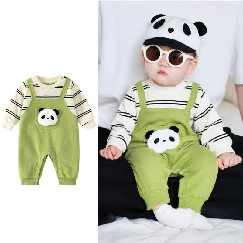 เด็กแขนยาวromperเสื้อผ้าฤดูใบไม้ร่วงpandaลายjumpsuitsเด็กทารกชุดบอดี้สูท0-2ปีเสื้อผ้าเด็กonesie