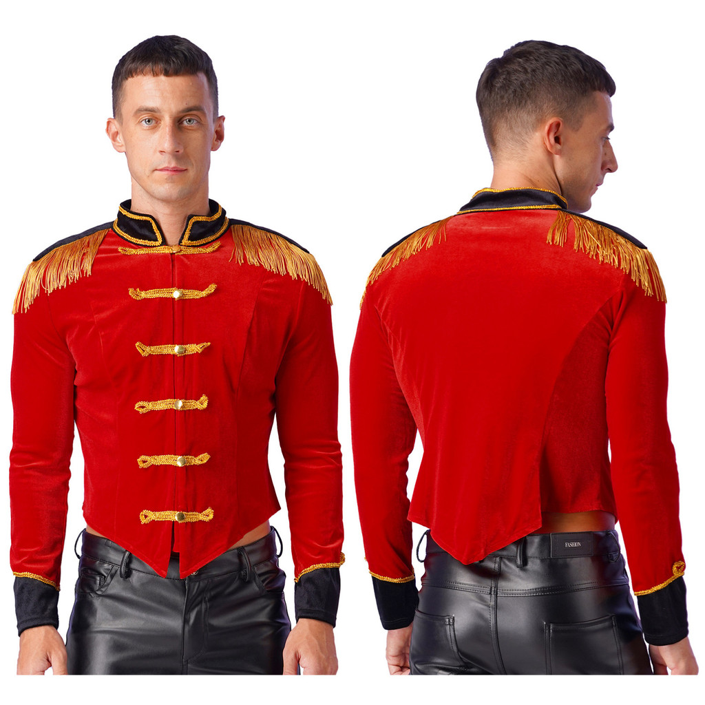 Yeahdor ผู้ใหญ่ Showman เครื่องแต่งกาย Mens Circus แหวน Ringmaster เครื่องแต่งกายคอสเพลย์ชุด Tailcoat Jacket Suit