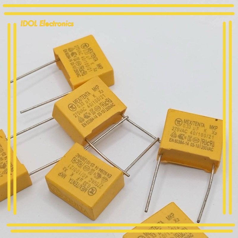 ราคาถูก! Cโฟลี่ 330นาโน 275v แพ็ค5ชิ้น MEX/TENTA MKP 0.33 UF K X2 275VAC 40/100/21 EN 60384-14 03-10