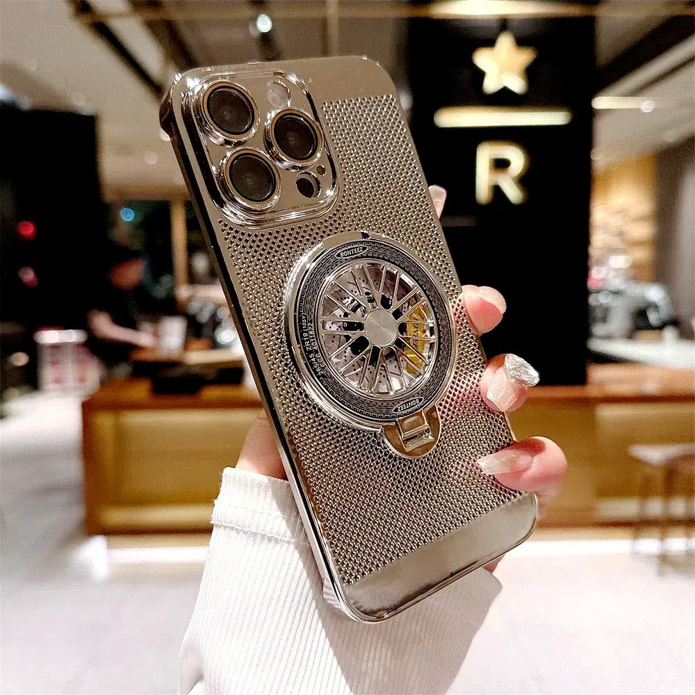 ใหม่แฟชั่นการกระจายความร้อนชายแดนเชลล์ผู้ถือเคสโทรศัพท์สําหรับ ไอโฟน 16 15 14 13 มือโปร สูงสุด บวก หรูหราชุบฝาครอบป้องกัน