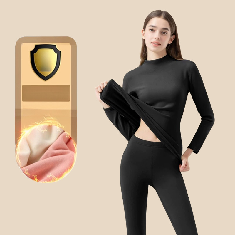 ฮีทเทค เสื้อฮีทเทค ชุดชั้นในระบายความร้อนชุดคอเต่าสำหรับผู้หญิงเสื้อสเวตเตอร์ตัวในความร้อนบุขนกำมะหยี่หนาหนาเสื้อผ้าฤดูใบไม้ร่วงชุดกางเกงฤดูใบไม้ร่วง