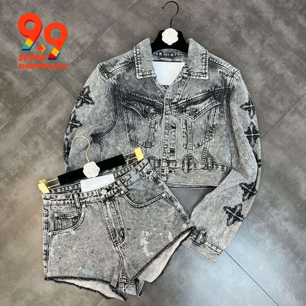 Grapefruit MM early autumn lapel long-sleeved snowflake water washed cross coat with shorts spicy denim suit