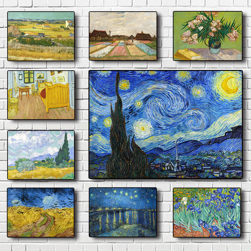 (พร้อมกรอบ) Vincent Van Gogh Starry Night Impressionist Still Life โปสเตอร์ผ้าใบภาพวาด Wall Art ภาพตกแต่งบ้าน