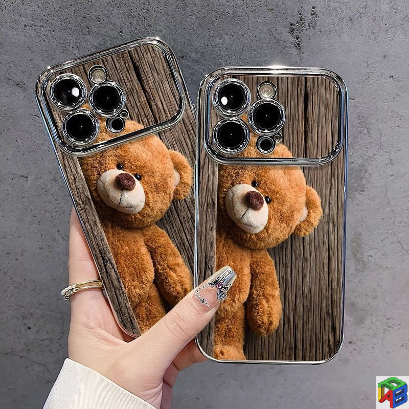ตุ๊กตาหมีสีเหลืองขนาดใหญ่สําหรับ Apple 15/16promax เคสโทรศัพท์ iphone14plus 11/12/13Pro Max Xsmax ขั้นสูง Electroplated รวมทุกอย่างป้องกันกรณี