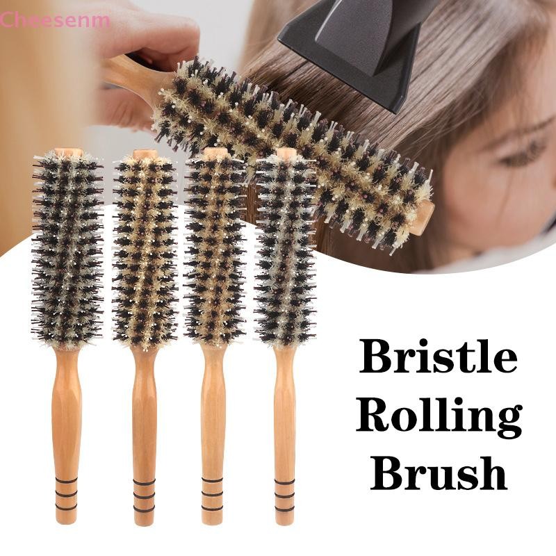Cheenm หมูป่าธรรมชาติ Bristle Roller แปรงตัดผมลูกกลิ้งผมไม้แปรงผมรอบ Barrel หวีผมสําหรับผู้หญิงผมหยิก Hairdressing TH