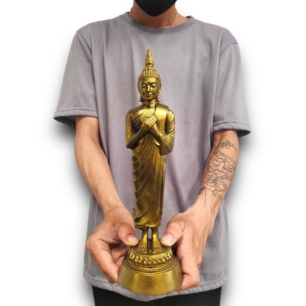 B2 พระพุทธรูปประจำวันศุกร์ ปางรำพึง สีทองเก่า ขนาด 3 นิ้ว สูง 12 นิ้ว tanawut2541