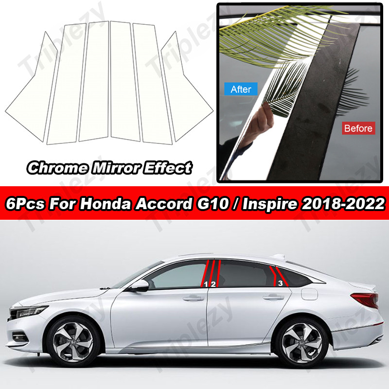 6 ชิ้นGlossy Chrome PCวัสดุรถเสาโพสต์Decalจัดแต่งทรงผมอัตโนมัติสําหรับHonda Accord G10 2018 2019 202