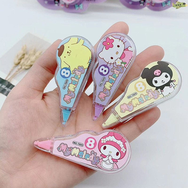 [UN] Sanrio เทปลบคําผิดแบบพกพา Kawaii Melody Kuromi White Out Corrector เครื่องเขียนนักเรียนอุปกรณ์การเรียนสํานักงาน TH